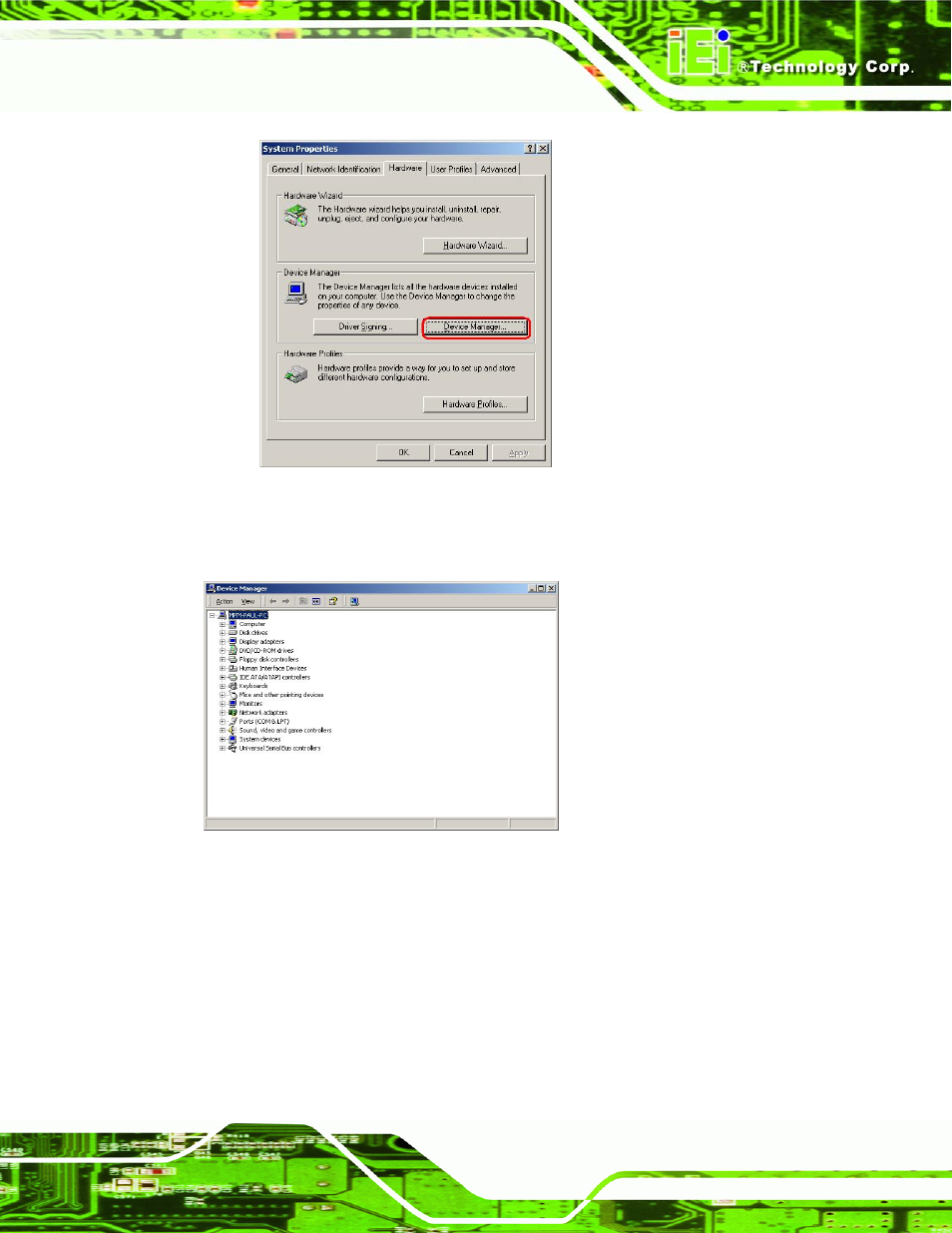 Figure 7-17: double click the device manager tab, Figure 7-18: device manager list | IEI Integration NANO-9453 v1.10 User Manual | Page 205 / 254