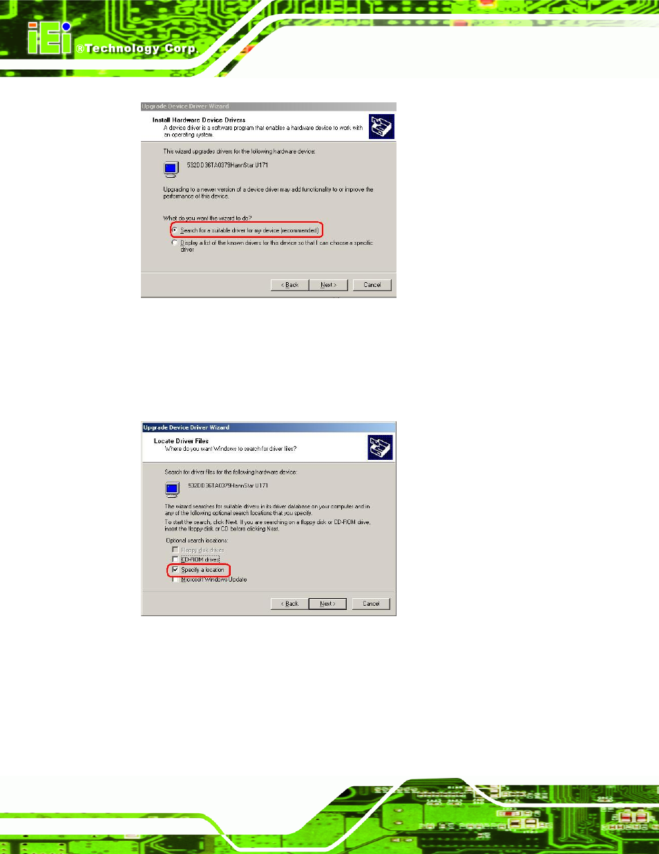 Figure 7-19: search for suitable driver, Figure 7-20: locate driver files | IEI Integration NANO-9453 v1.10 User Manual | Page 206 / 254