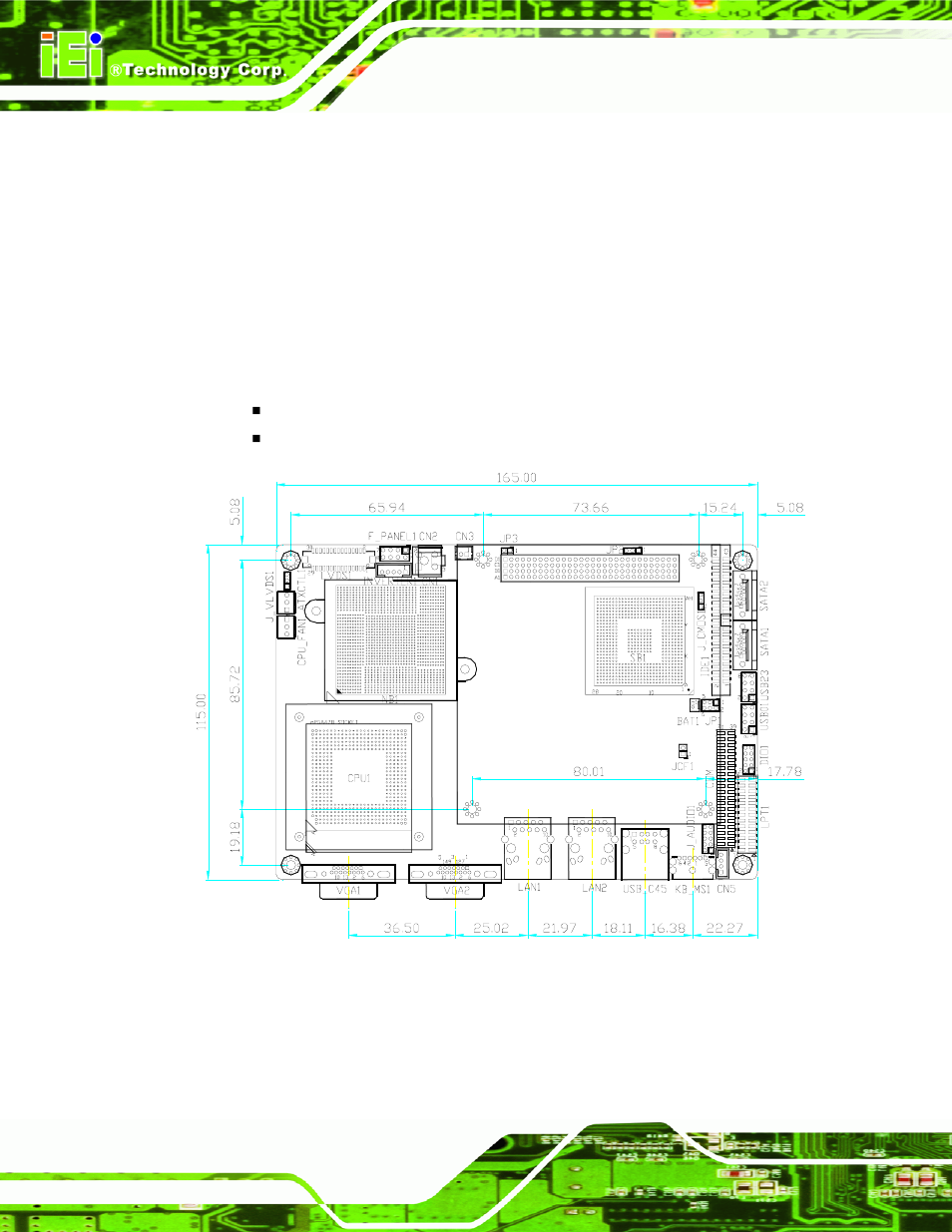Verview, Imensions, 1 board dimensions | Figure 2-1: nano-9453 dimensions (mm), 1 overview, 2 dimensions | IEI Integration NANO-9453 v1.10 User Manual | Page 28 / 254