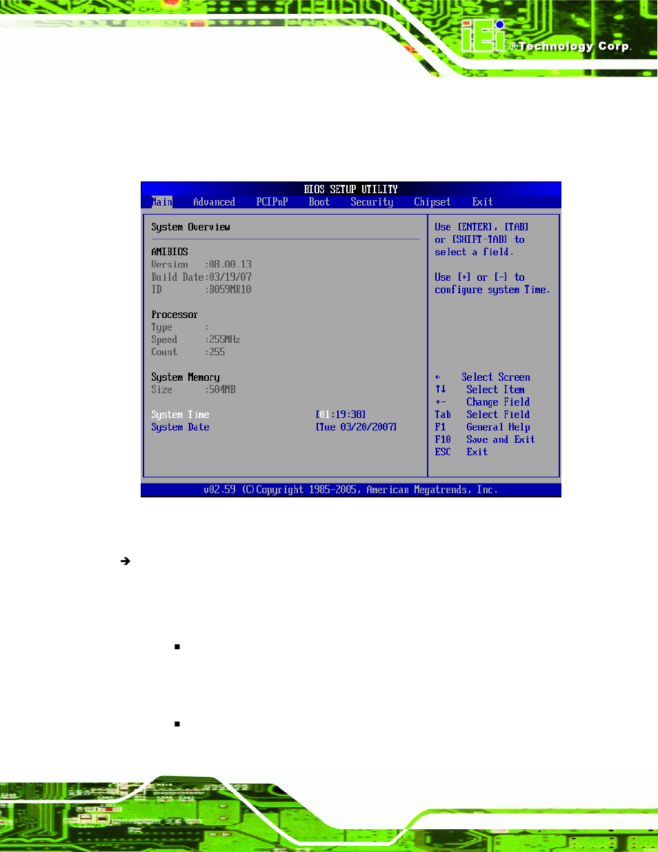2 main, Menu 1: main | IEI Integration NANO-9453 v1.12 User Manual | Page 129 / 242