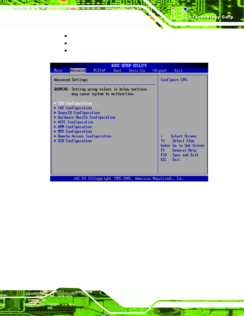 1 cpu configuration, Menu 2: advanced, Bios menu 2 | Section 6.3.1 | IEI Integration NANO-9453 v1.12 User Manual | Page 131 / 242