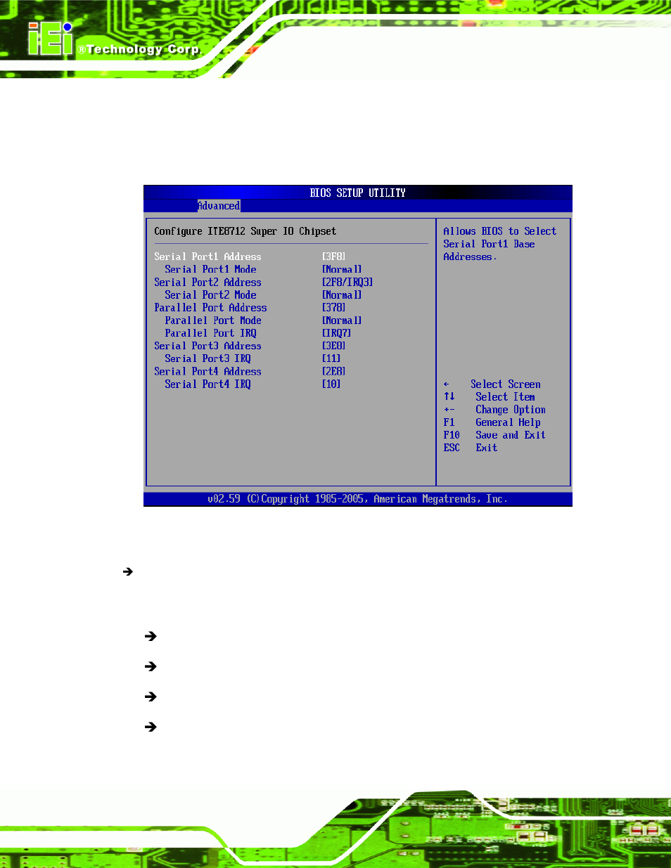 3 super io configuration, Menu 6: super io configuration, Section 6.3.3 ) | IEI Integration NANO-9453 v1.12 User Manual | Page 140 / 242