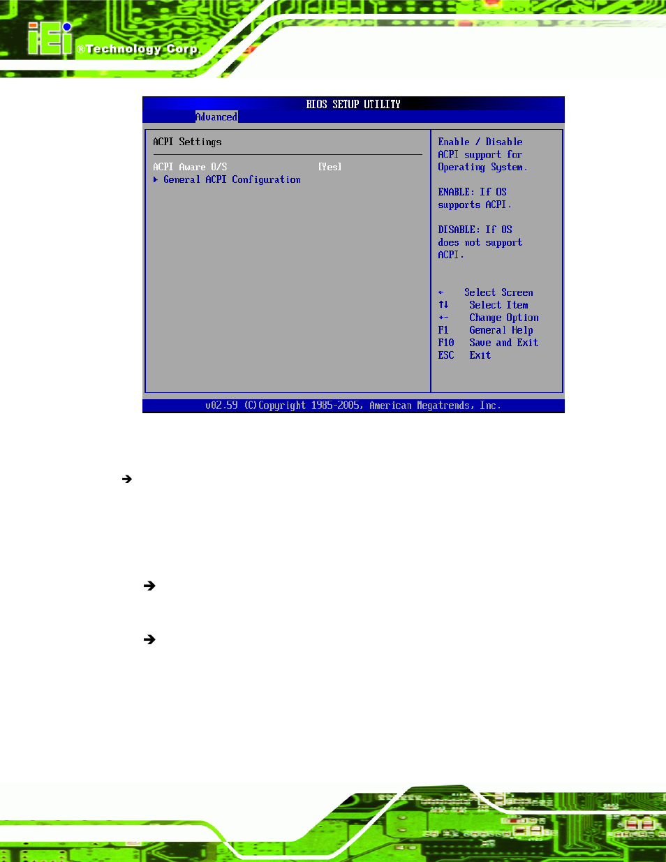 1 general acpi configuration, Menu 8: acpi configuration | IEI Integration NANO-9453 v1.12 User Manual | Page 150 / 242