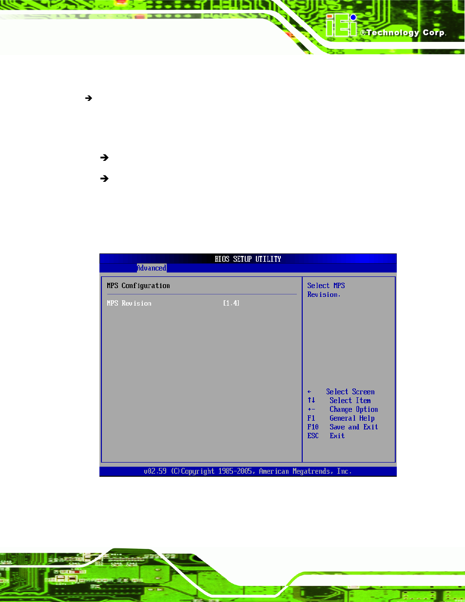 7 mps configuration, Menu 11: mps configuration, Section 6.3.6 | IEI Integration NANO-9453 v1.12 User Manual | Page 155 / 242