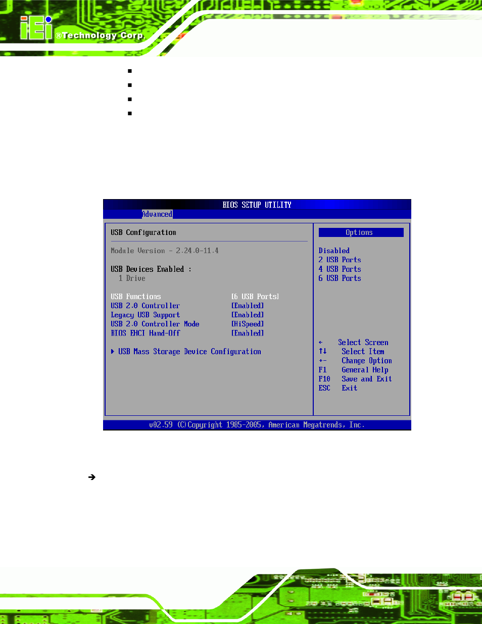 9 usb configuration, Menu 13: usb configuration, Section 6.3.8 | IEI Integration NANO-9453 v1.12 User Manual | Page 160 / 242