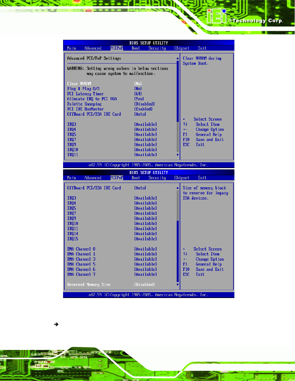 Menu 15: pci/pnp configuration | IEI Integration NANO-9453 v1.12 User Manual | Page 165 / 242