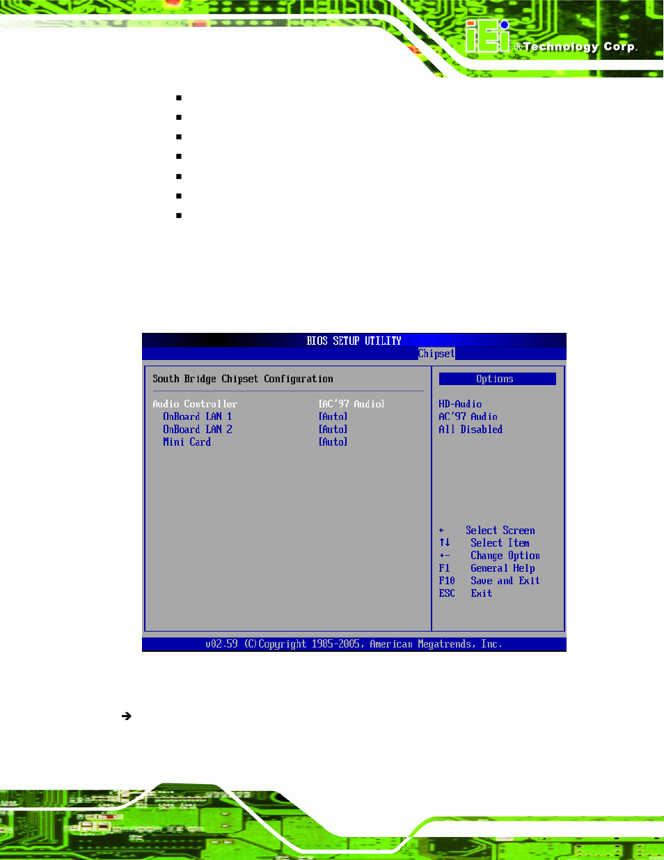 2 southbridge chipset configuration, Menu 22:southbridge chipset configuration | IEI Integration NANO-9453 v1.12 User Manual | Page 185 / 242