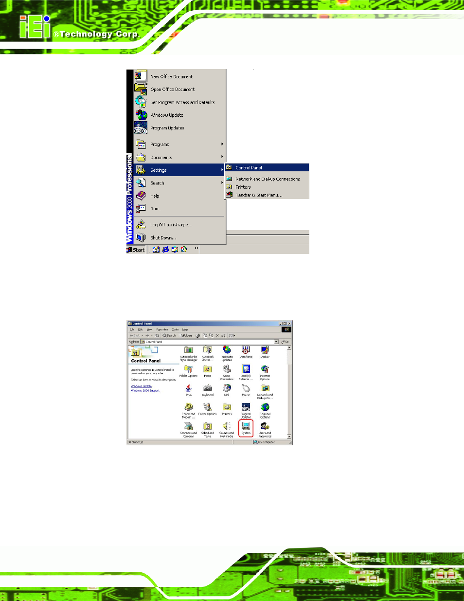 Figure 7-15: access windows control panel, Figure 7-16: double click the system icon | IEI Integration NANO-9453 v1.12 User Manual | Page 198 / 242