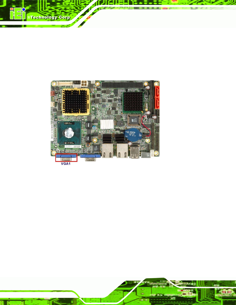 1 intel® 945gme analog crt support, 2 intel® 945gme sdvo to vga, Figure 2-5: vga1 connector | IEI Integration NANO-9453 v1.12 User Manual | Page 34 / 242
