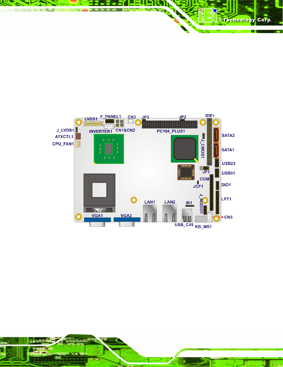 1 peripheral interface connectors, 1 nano-9453 layout, Eripheral | Nterface, Onnectors, Figure 4-1: connector and jumper locations | IEI Integration NANO-9453 v1.12 User Manual | Page 59 / 242