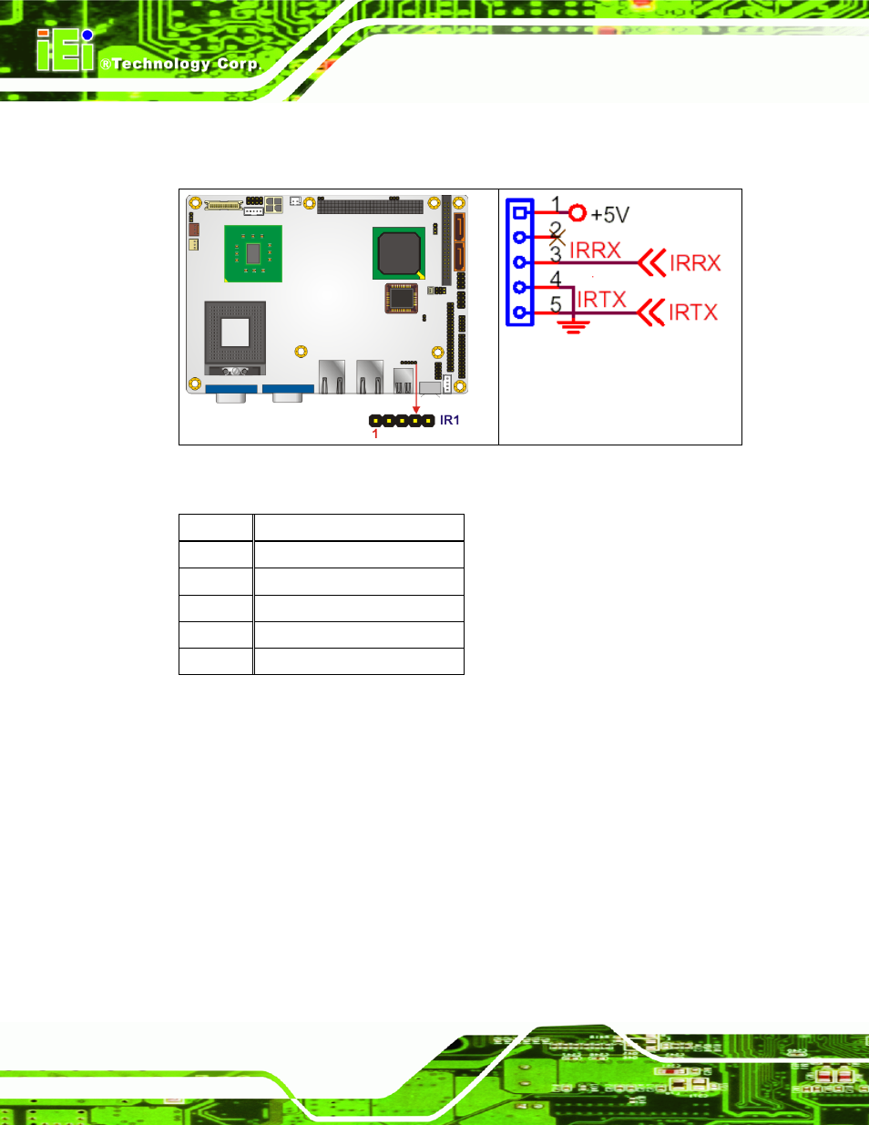 11 lvds lcd connector, Figure 4-12: infrared connector pinout locations, Table 4-12: infrared connector pinouts | IEI Integration NANO-9453 v1.12 User Manual | Page 74 / 242