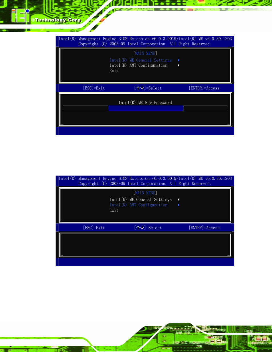 Figure a-3: intel® me new password, Figure a-4: intel® amt configuration | IEI Integration NANO-QM57A User Manual | Page 102 / 143