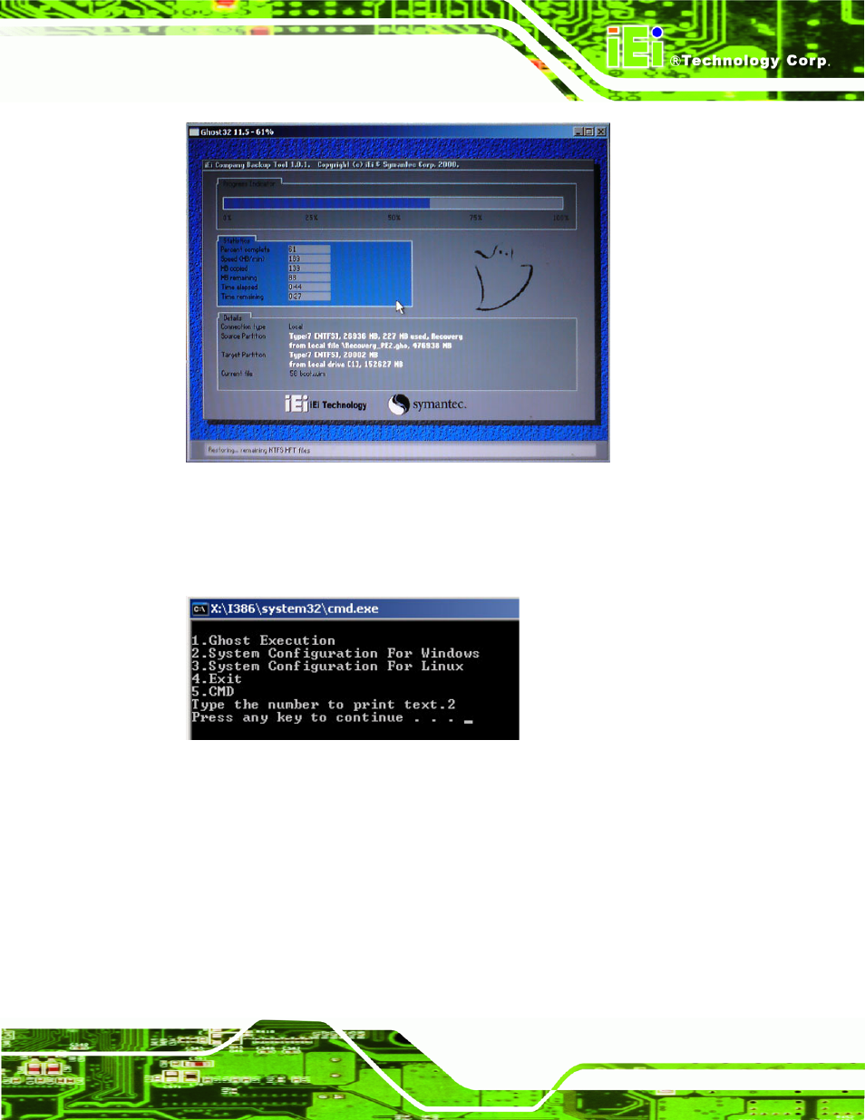 Figure c-5: build-up recovery partition, Figure c-6: press any key to continue | IEI Integration NANO-QM57A User Manual | Page 117 / 143