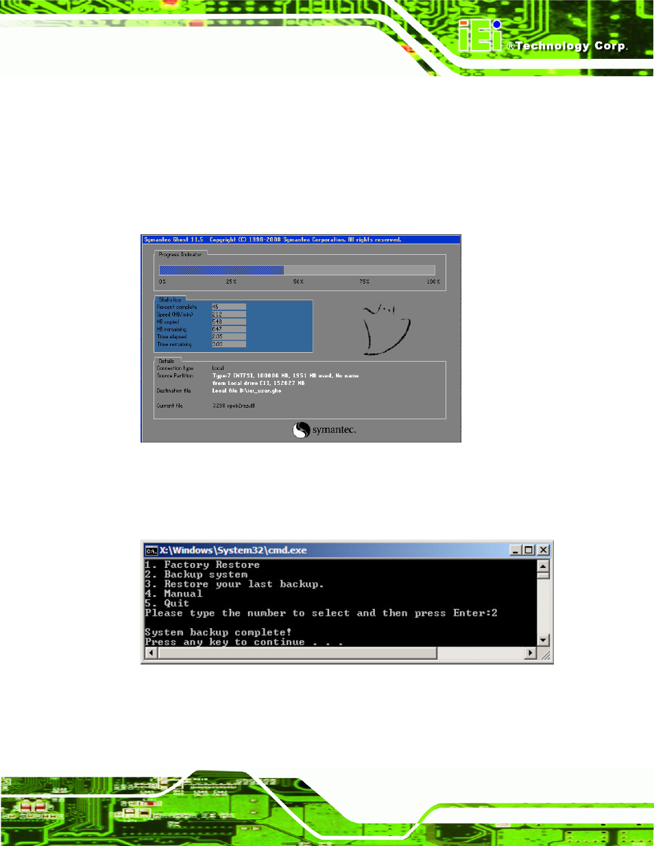 C.4.2 backup system, Figure c-26: backup system, Figure c-27: system backup complete window | IEI Integration NANO-QM57A User Manual | Page 129 / 143