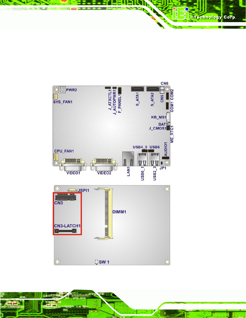 1 peripheral interface connectors, 1 nano-qm57a layout, Eripheral | Nterface, Onnectors, Figure 3-1: connector and jumper locations | IEI Integration NANO-QM57A User Manual | Page 25 / 143