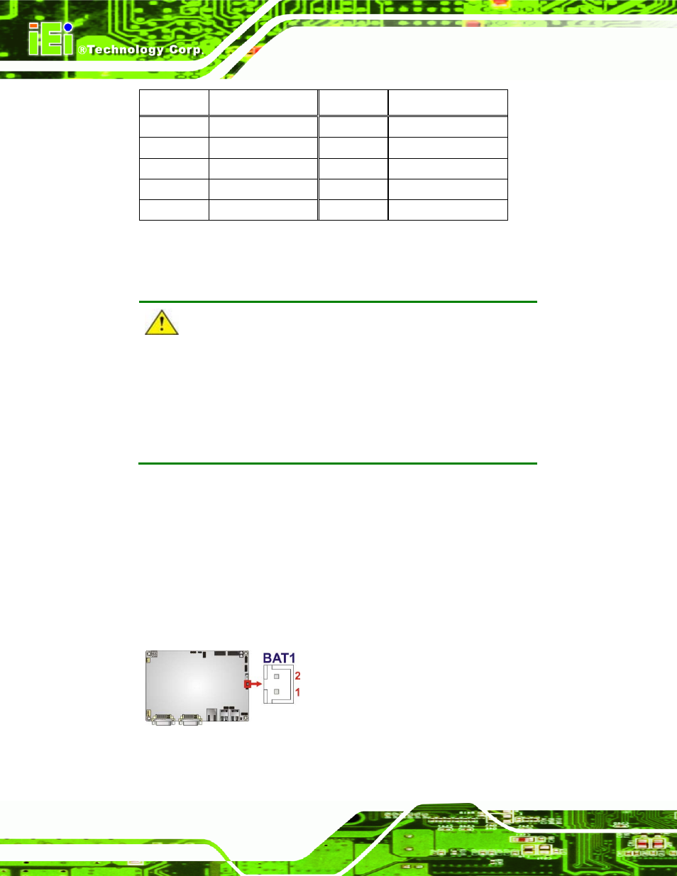 2 battery connector, Figure 3-3: battery connector location, Table 3-3: audio connector pinouts | IEI Integration NANO-QM57A User Manual | Page 28 / 143