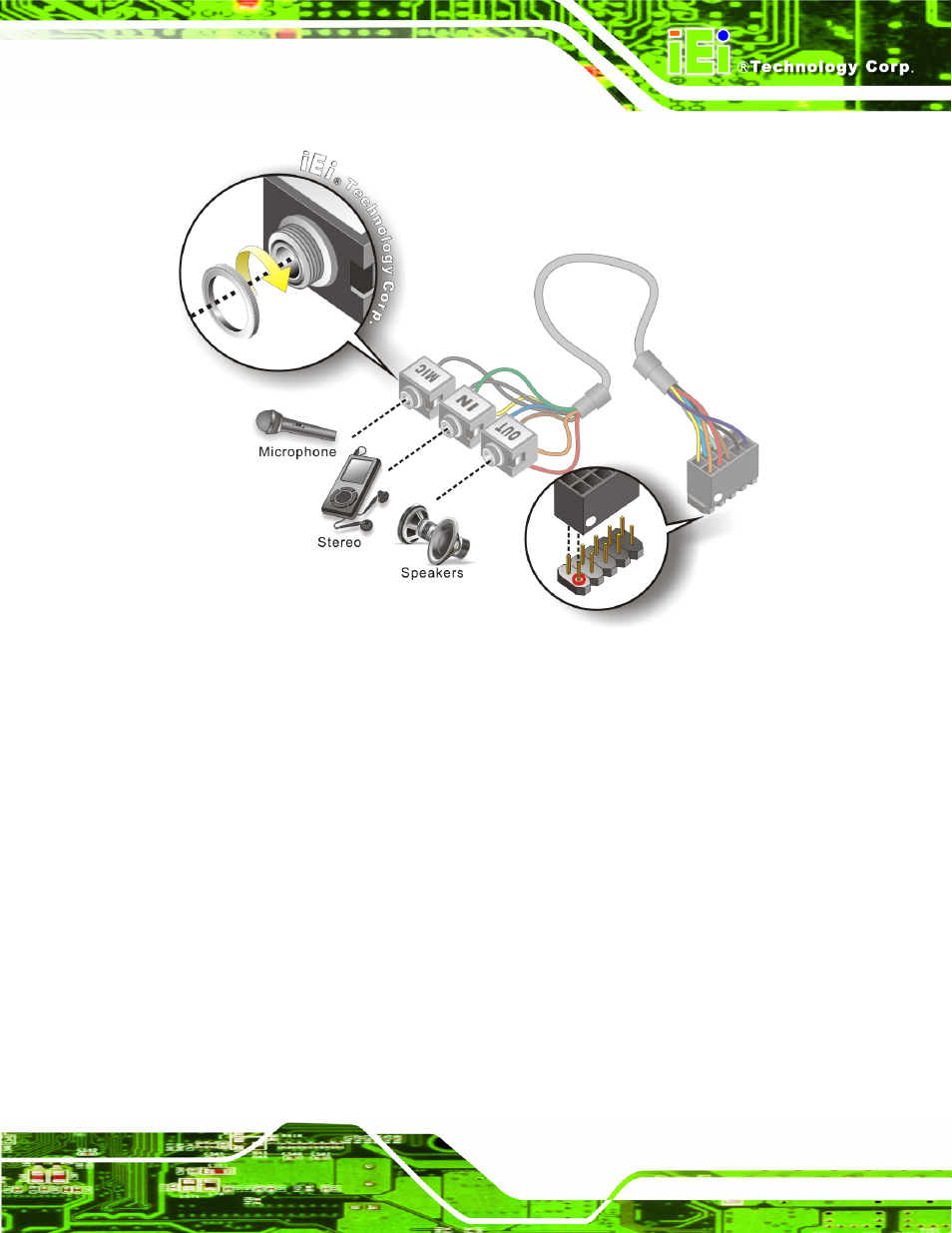 3 single rs-232 cable (w/o bracket), Figure 4-13: audio kit cable connection | IEI Integration NANO-QM57A User Manual | Page 59 / 143