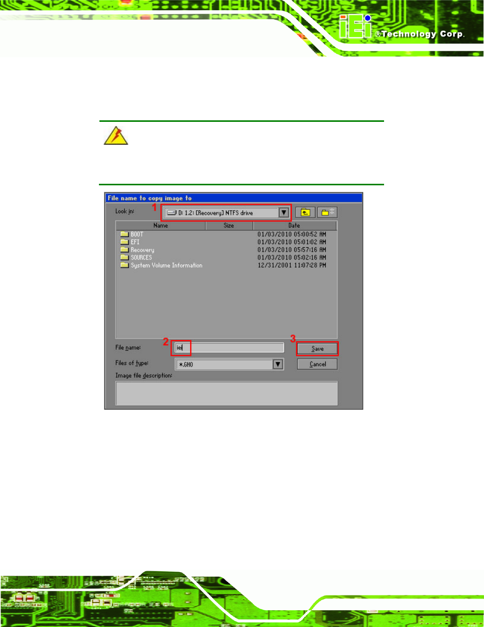 Figure b-13: file name to copy image to | IEI Integration NANO-PV-D4252_N4552_D5252 User Manual | Page 127 / 148