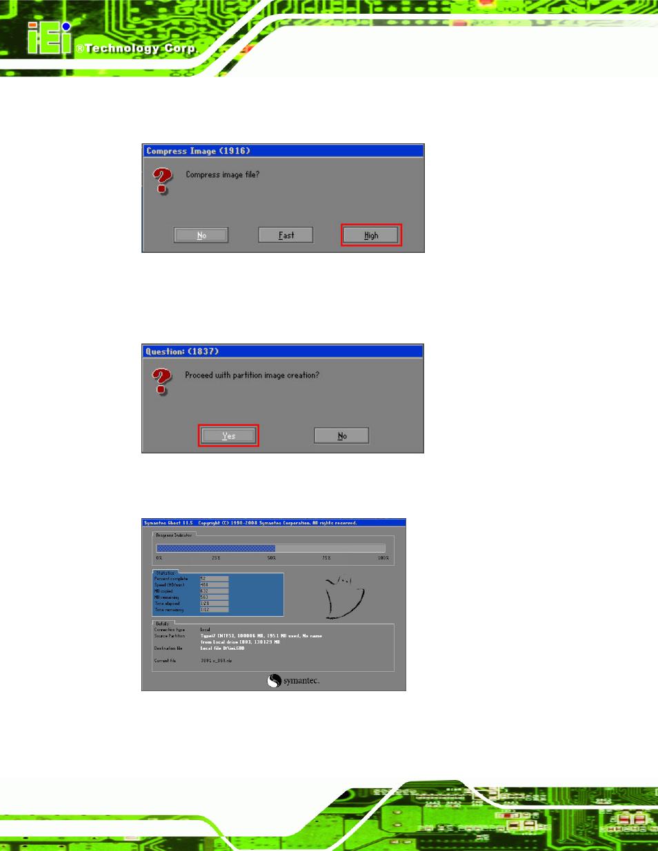 Figure b-14: compress image, Figure b-15: image creation confirmation, Figure b-16: image creation complete | IEI Integration NANO-PV-D4252_N4552_D5252 User Manual | Page 128 / 148