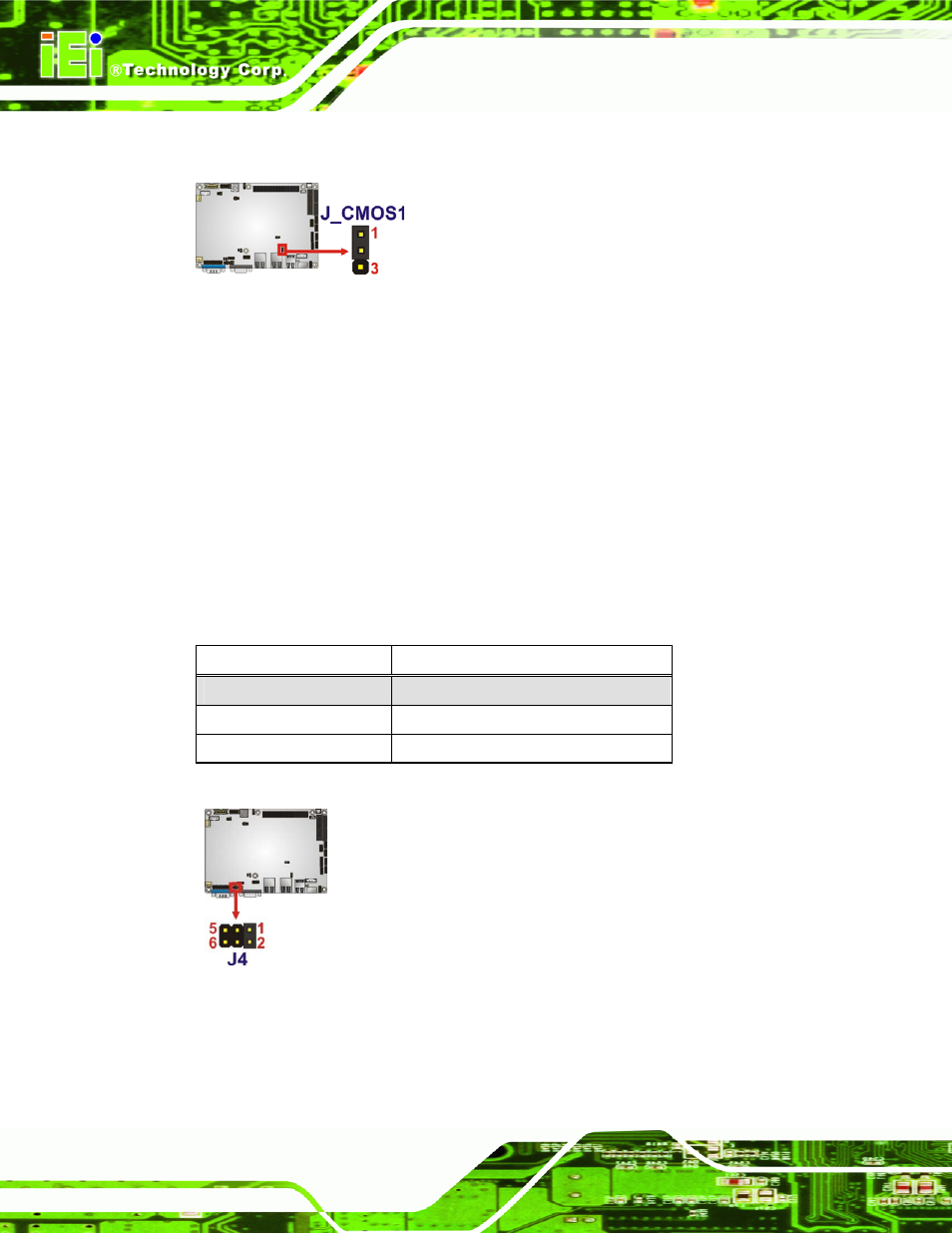 4 com 3 function select jumper, Figure 4-4: clear cmos jumper, Figure 4-5: com 3 function select jumper location | Table 4-5: com 3 function select jumper settings | IEI Integration NANO-PV-D4251_N4551_D5251 User Manual | Page 61 / 153