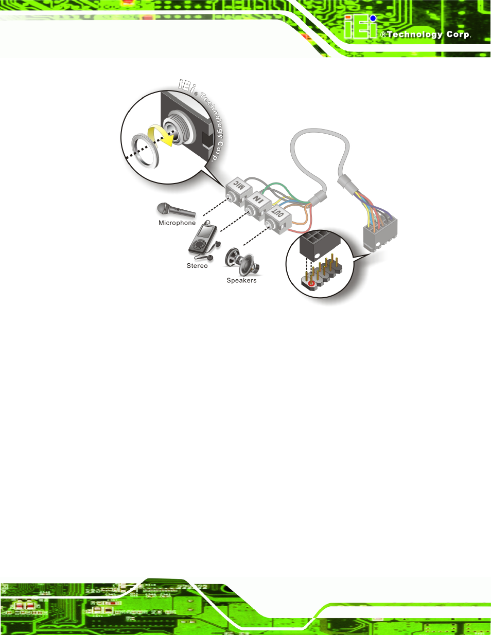 3 single rs-232 cable (w/o bracket), Figure 4-14: audio kit cable connection | IEI Integration NANO-PV-D4251_N4551_D5251 User Manual | Page 70 / 153