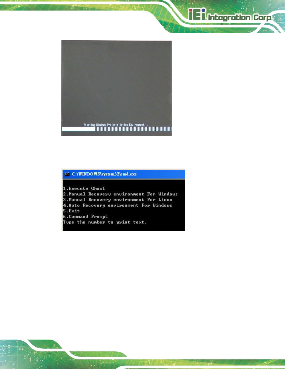Figure b-2: launching the recovery tool, Figure b-3: recovery tool setup menu | IEI Integration NANO-HM650 User Manual | Page 129 / 175