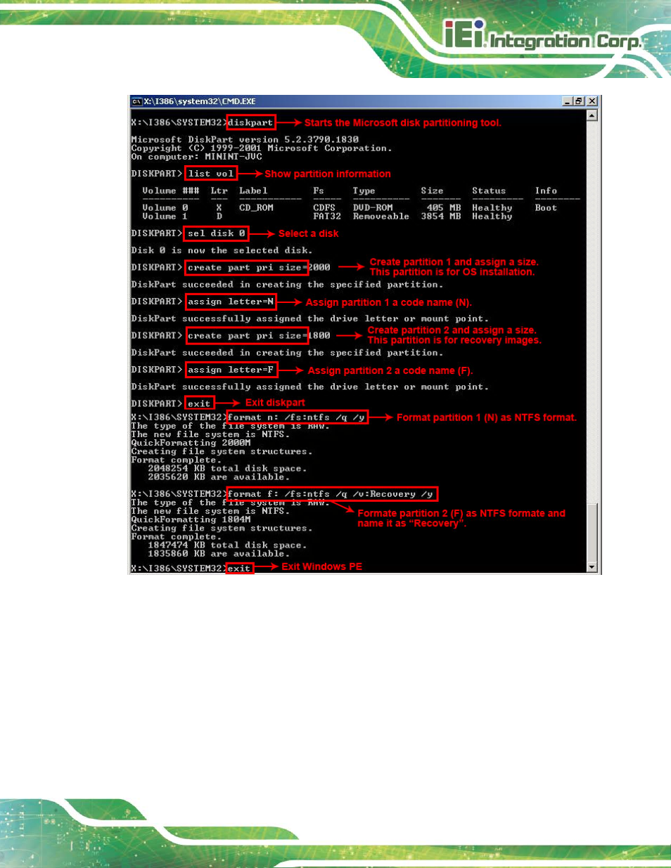 Figure b-5: partition creation commands | IEI Integration NANO-HM650 User Manual | Page 131 / 175