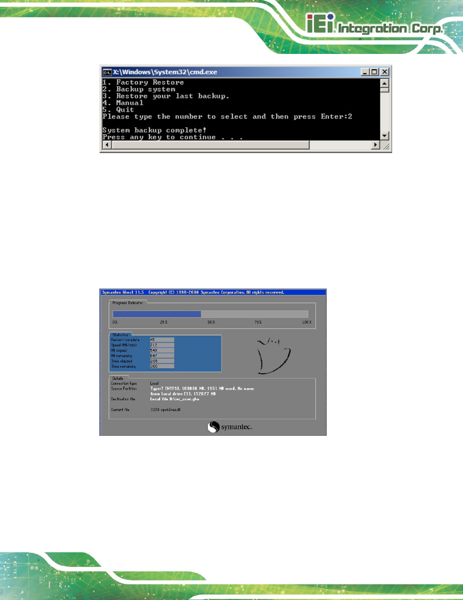 B.5.3 restore your last backup, Figure b-37: system backup complete window, Figure b-38: restore backup | IEI Integration NANO-HM650 User Manual | Page 151 / 175