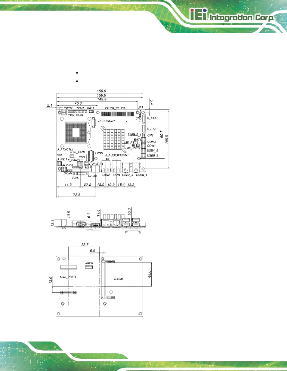 3 dimensions, Imensions, Figure 1-3: nano-hm650 dimensions (mm) | IEI Integration NANO-HM650 User Manual | Page 19 / 175