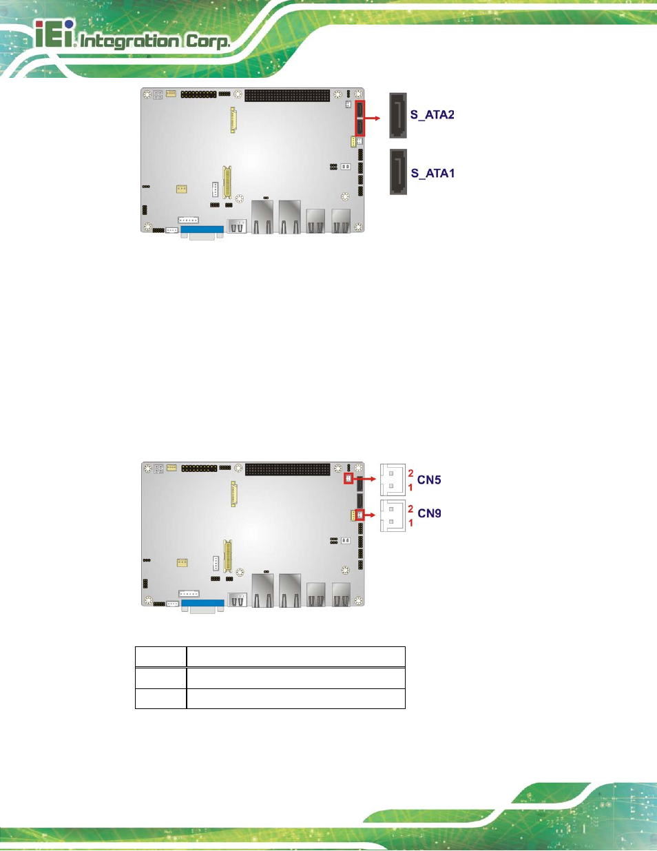 17 sata power connectors, Figure 3-17: sata drive connector locations, Figure 3-18: sata power connector locations | Table 3-15: sata power connector pinouts | IEI Integration NANO-HM650 User Manual | Page 44 / 175