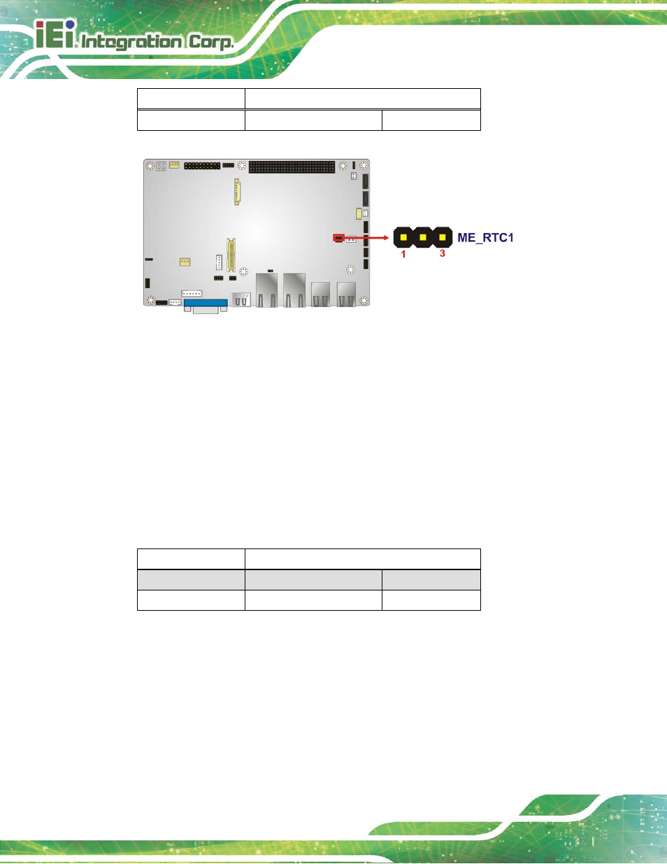7 pci-104 power select jumper, Figure 4-11: me rtc register jumper location, Table 4-7: me rtc register jumper settings | Table 4-8: pci-104 power select jumper settings, Ee table 4-7, Ee figure 4-11 | IEI Integration NANO-HM650 User Manual | Page 68 / 175