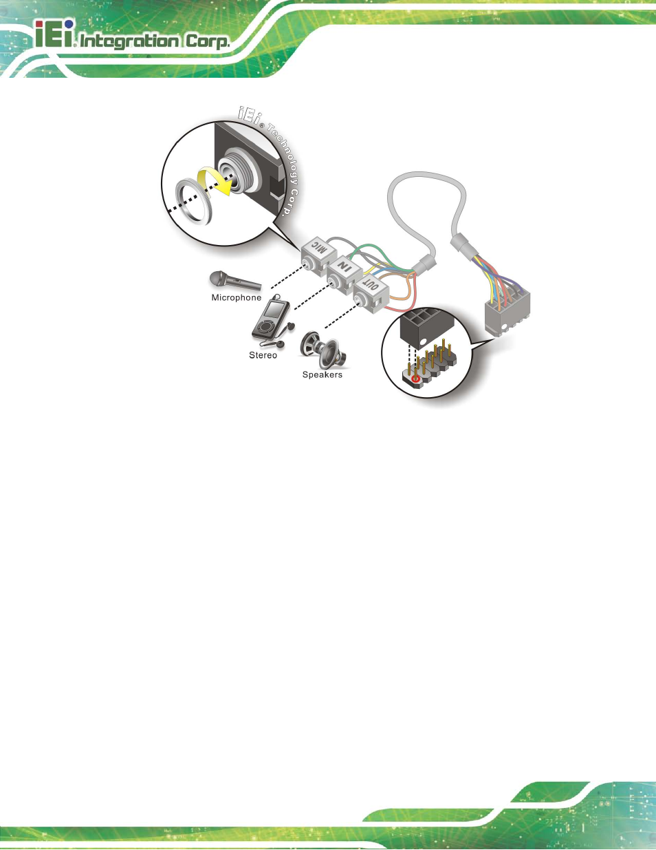 3 single rs-232 cable connection, Figure 4-15: audio kit cable connection | IEI Integration NANO-HM650 User Manual | Page 72 / 175