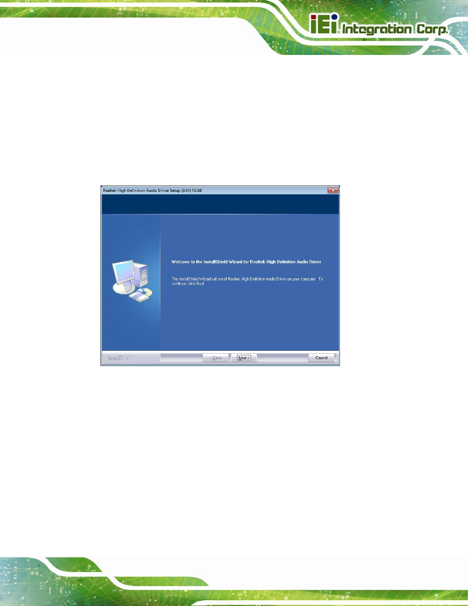 Figure 6-19: installshield wizard welcome screen | IEI Integration NANO-QM770 User Manual | Page 124 / 190