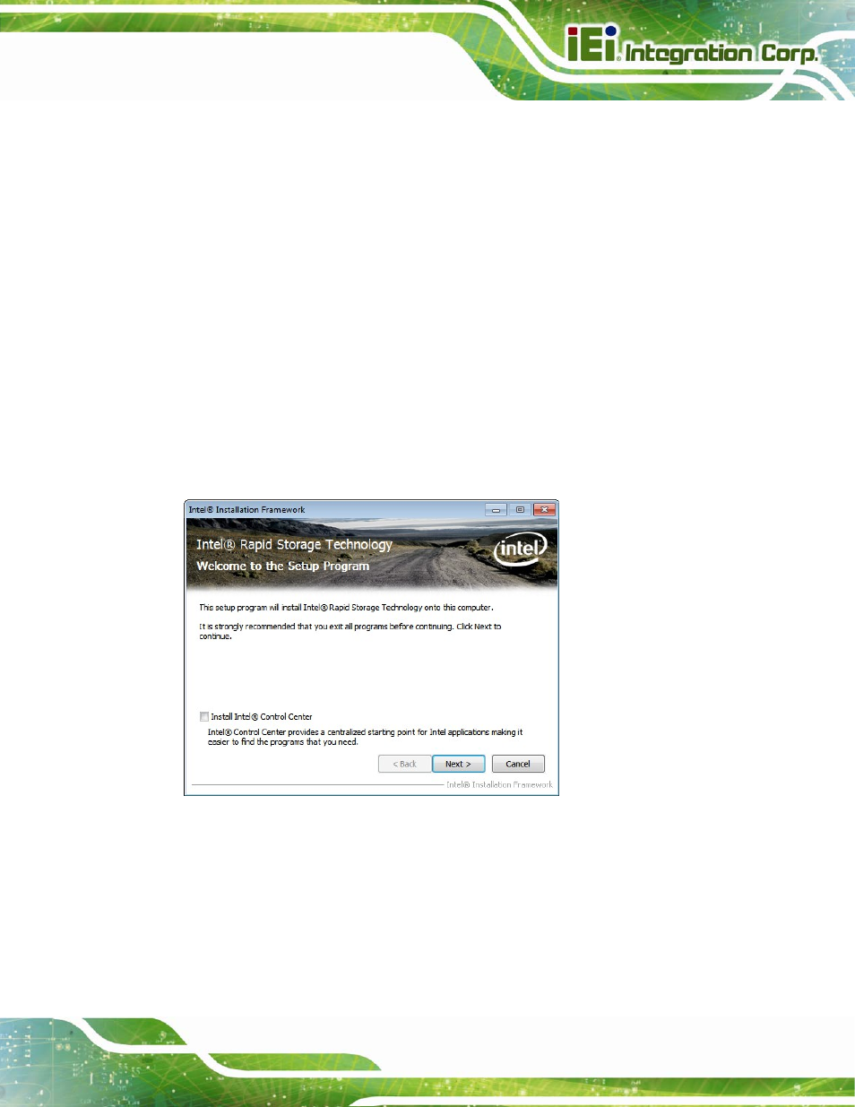 Ntel, Apid, Torage | Echnology, River, Nstallation, Figure 6-22: sata raid driver welcome screen | IEI Integration NANO-QM770 User Manual | Page 126 / 190