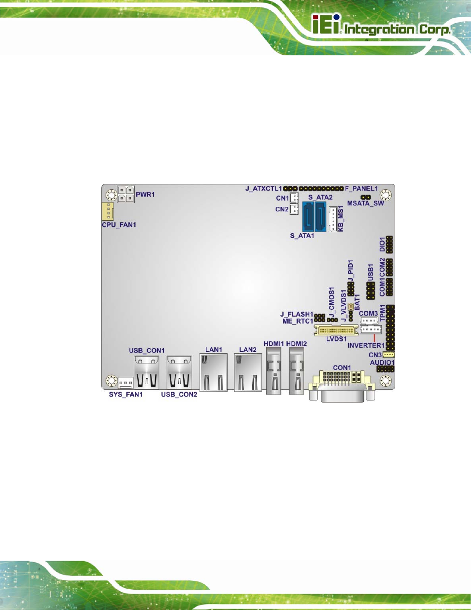 1 peripheral interface connectors, 1 layout, Eripheral | Nterface, Onnectors, Figure 3-1: connector and jumper locations | IEI Integration NANO-QM770 User Manual | Page 30 / 190