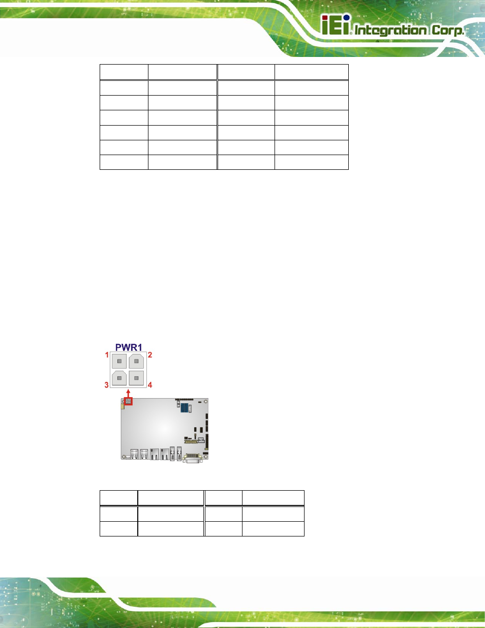 11 power connector (12v), Figure 3-13: power connector location, Table 3-12: pcie mini card slot pinouts | Table 3-13: power connector pinouts, See table 3-12 | IEI Integration NANO-QM770 User Manual | Page 42 / 190