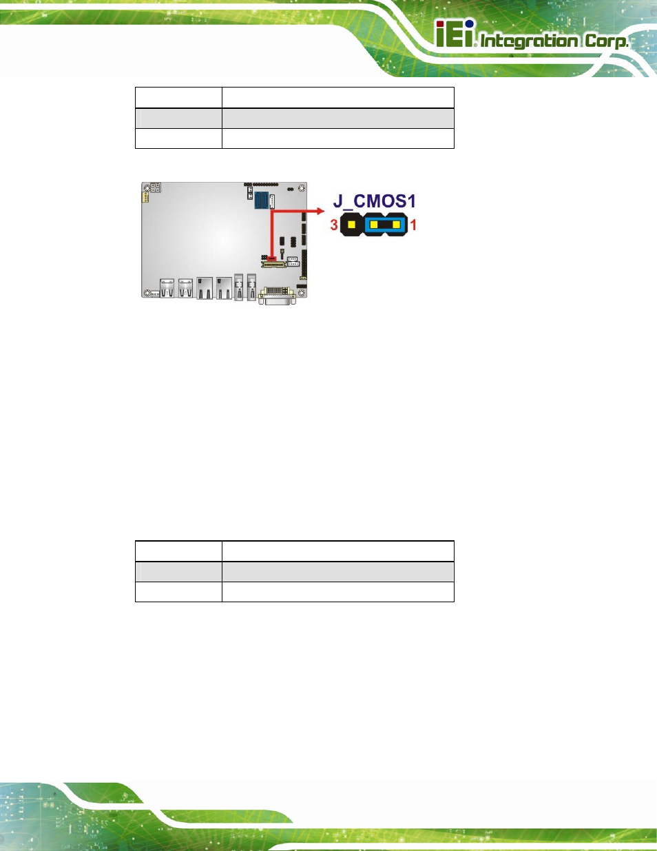3 clear me rtc registers, Figure 4-4: clear cmos jumper location, Table 4-3: clear cmos jumper settings | Table 4-4: clear me rtc registers jumper settings | IEI Integration NANO-QM770 User Manual | Page 62 / 190