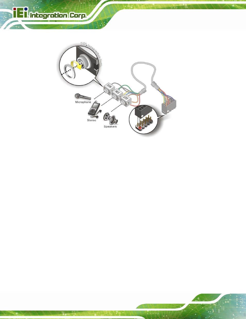 3 sata drive connection, Figure 4-12: audio kit cable connection | IEI Integration NANO-QM770 User Manual | Page 69 / 190