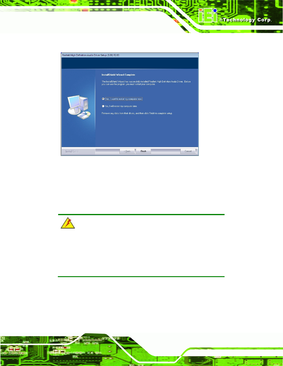 7 usb 3.0 driver installation, River, Nstallation | Figure 6-20: audio driver installation complete | IEI Integration NANO-CV-D25501_N26001 User Manual | Page 132 / 194