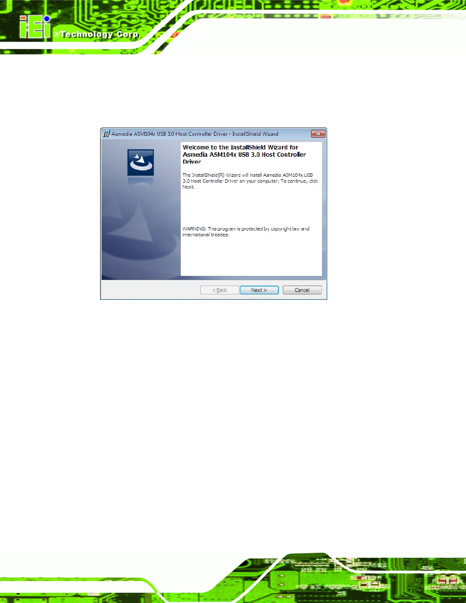 Figure 6-21: usb 3.0 driver welcome screen | IEI Integration NANO-CV-D25501_N26001 User Manual | Page 133 / 194