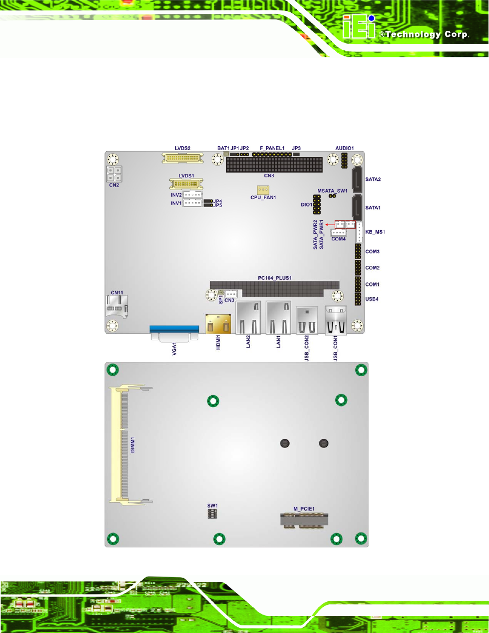 1 peripheral interface connectors, 1 nano-cv-d25501/n26001 layout, Eripheral | Nterface, Onnectors, Figure 3-1: connectors and jumpers | IEI Integration NANO-CV-D25501_N26001 User Manual | Page 30 / 194