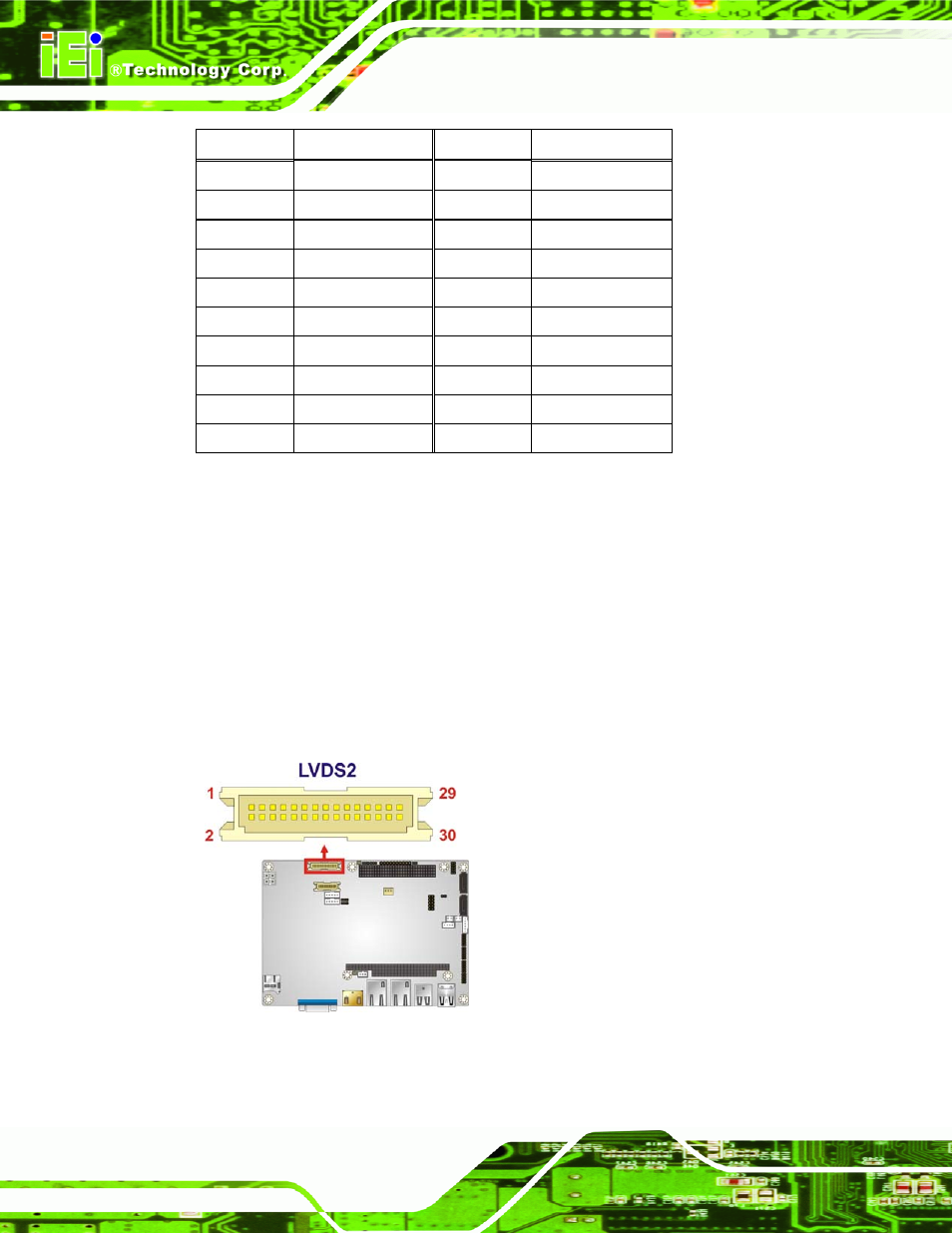 11 lvds2 connector, Figure 3-12: lvds2 connector location, Table 3-12: lvds1 connector pinouts | IEI Integration NANO-CV-D25501_N26001 User Manual | Page 41 / 194