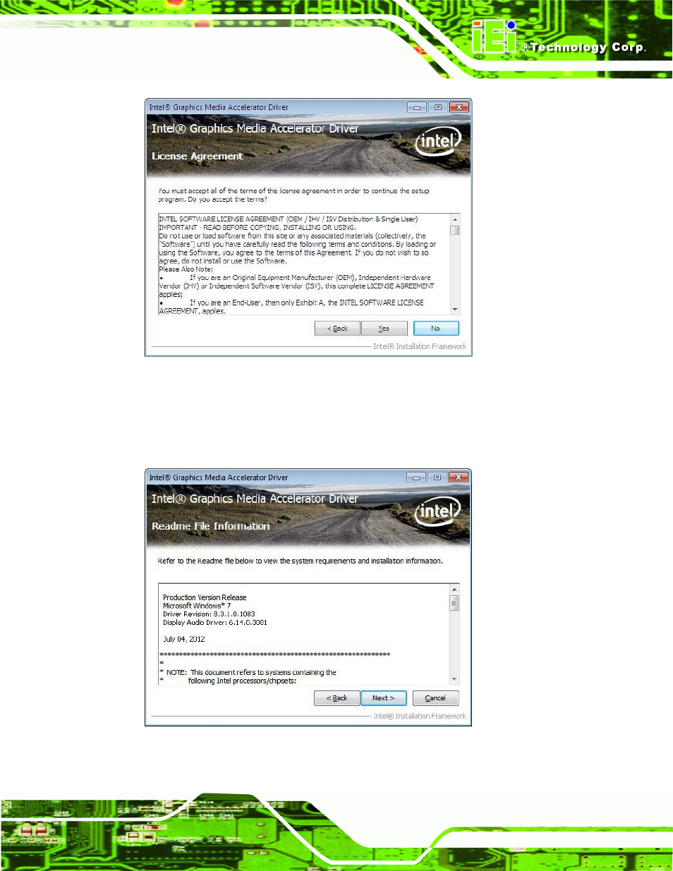 Figure 6-10: vga driver license agreement, Figure 6-11: vga driver read me file | IEI Integration NANO-CV-D25502_N26002 User Manual | Page 106 / 173