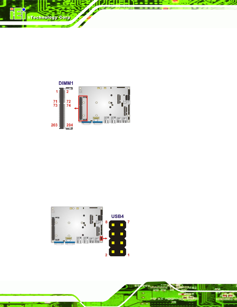 15 so-dimm connector, 16 usb connector, Figure 3-16: so-dimm connector location | Figure 3-17: usb connector location | IEI Integration NANO-CV-D25502_N26002 User Manual | Page 43 / 173