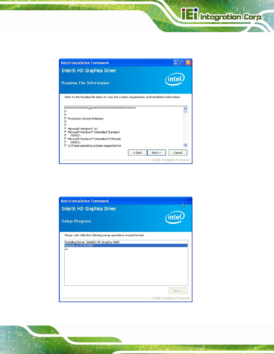 Figure 6-10: graphics driver read me file, Figure 6-11: graphics driver setup operations | IEI Integration NANO-QM871 User Manual | Page 134 / 203