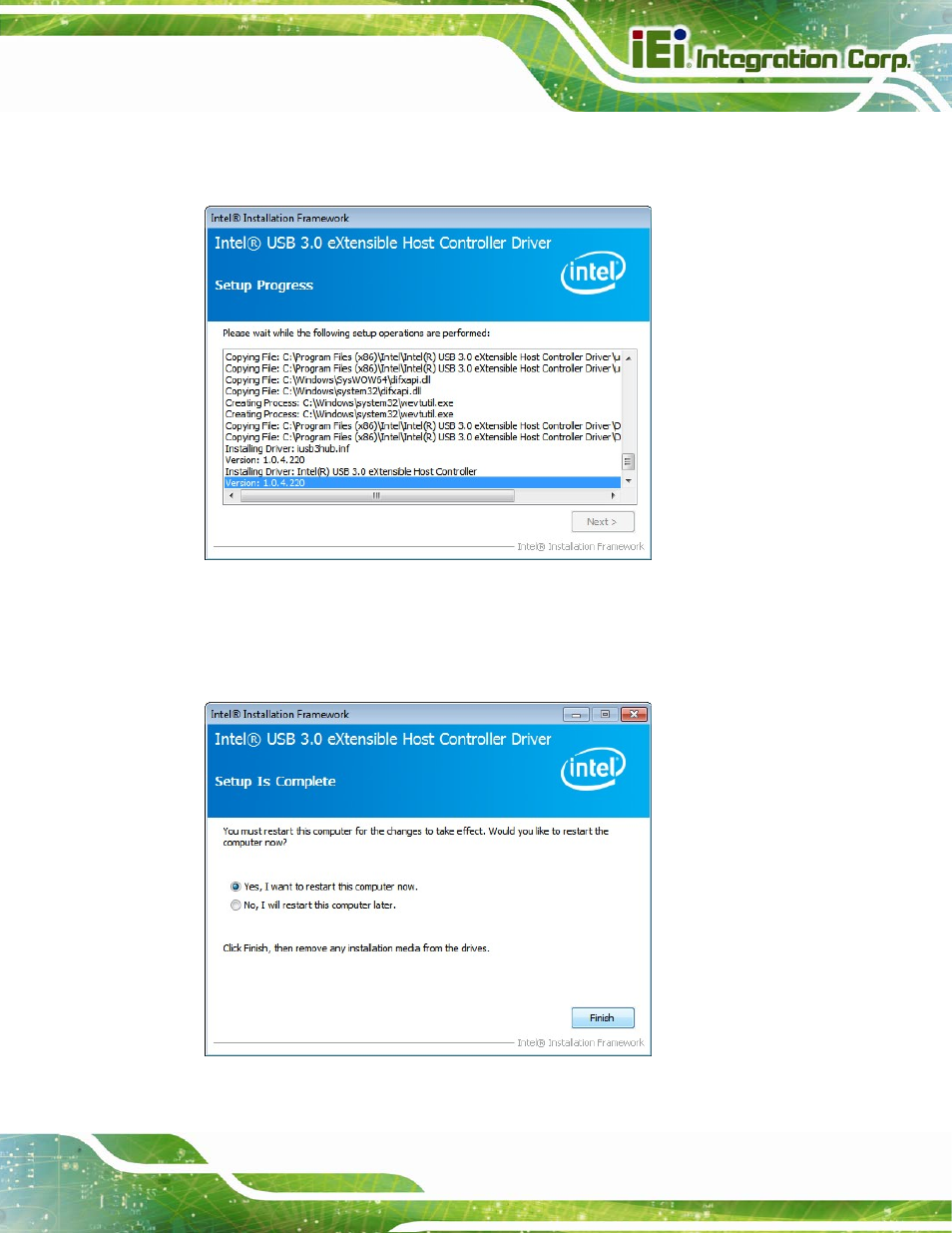 Figure 6-23: usb 3.0 driver setup operations | IEI Integration NANO-QM871 User Manual | Page 142 / 203