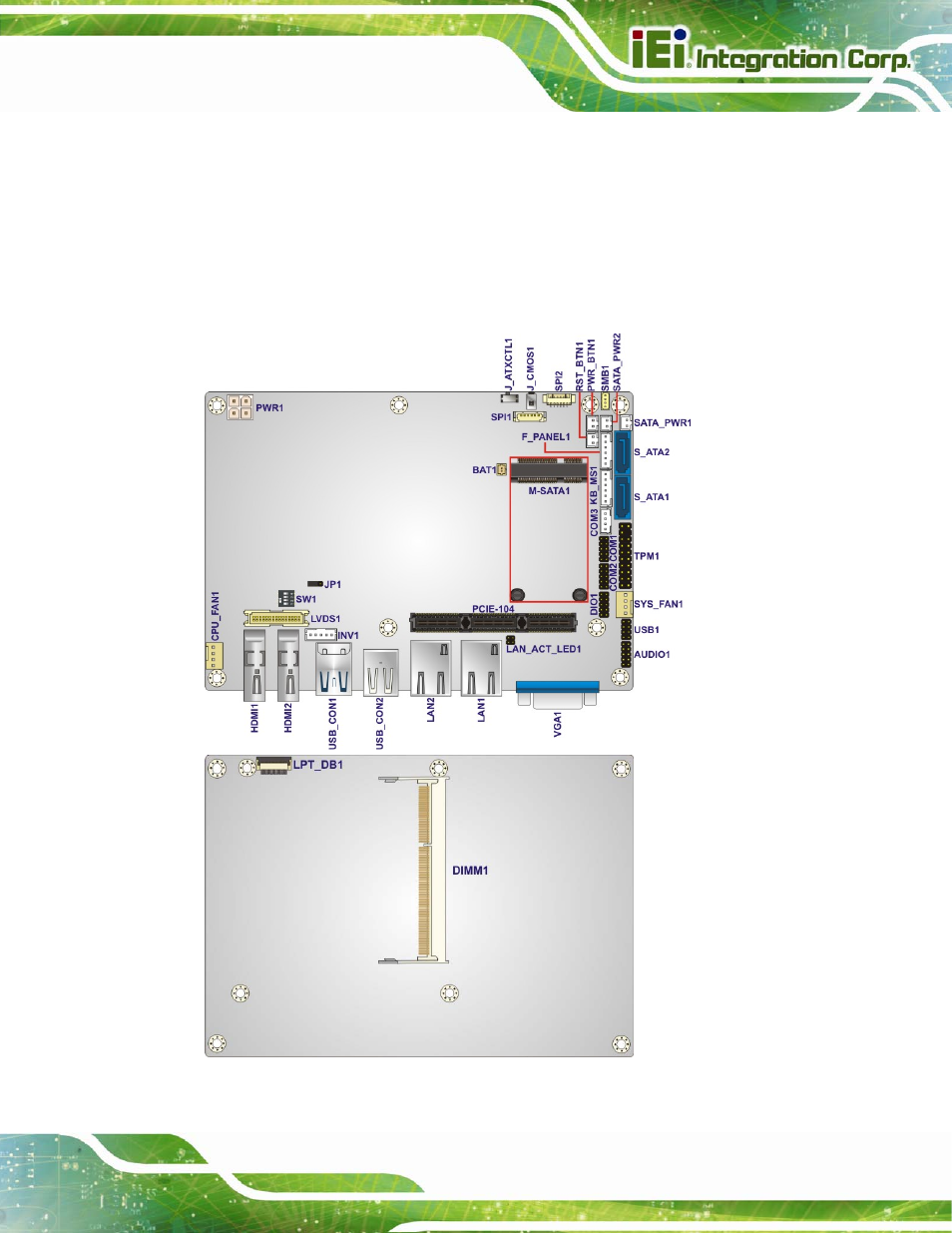 1 peripheral interface connectors, 1 layout, Eripheral | Nterface, Onnectors, Figure 3-1: connector and jumper locations | IEI Integration NANO-QM871 User Manual | Page 30 / 203