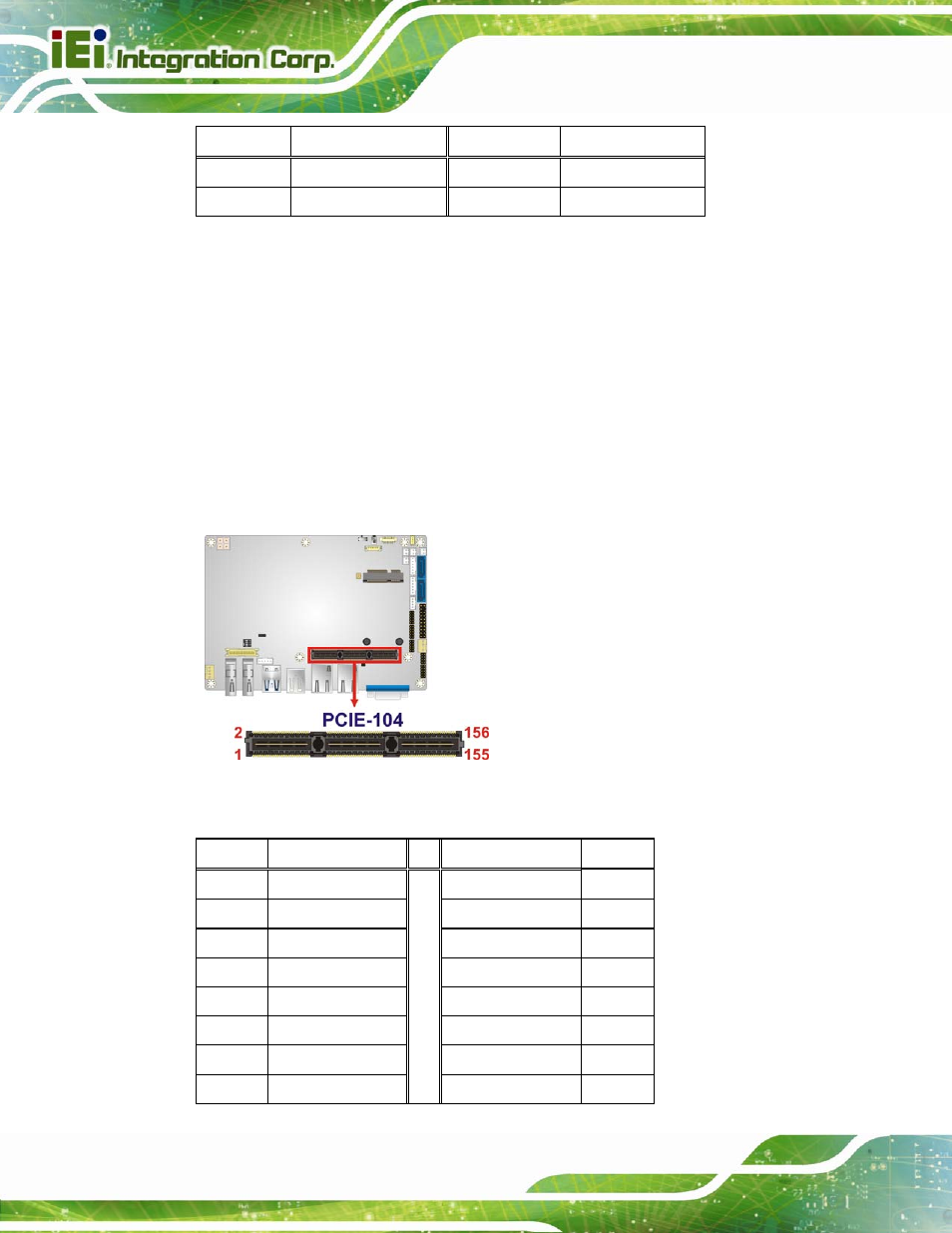 12 pcie/104 slot, Figure 3-13: pcie/104 slot location, Table 3-13: pcie mini card slot pinouts | IEI Integration NANO-QM871 User Manual | Page 43 / 203