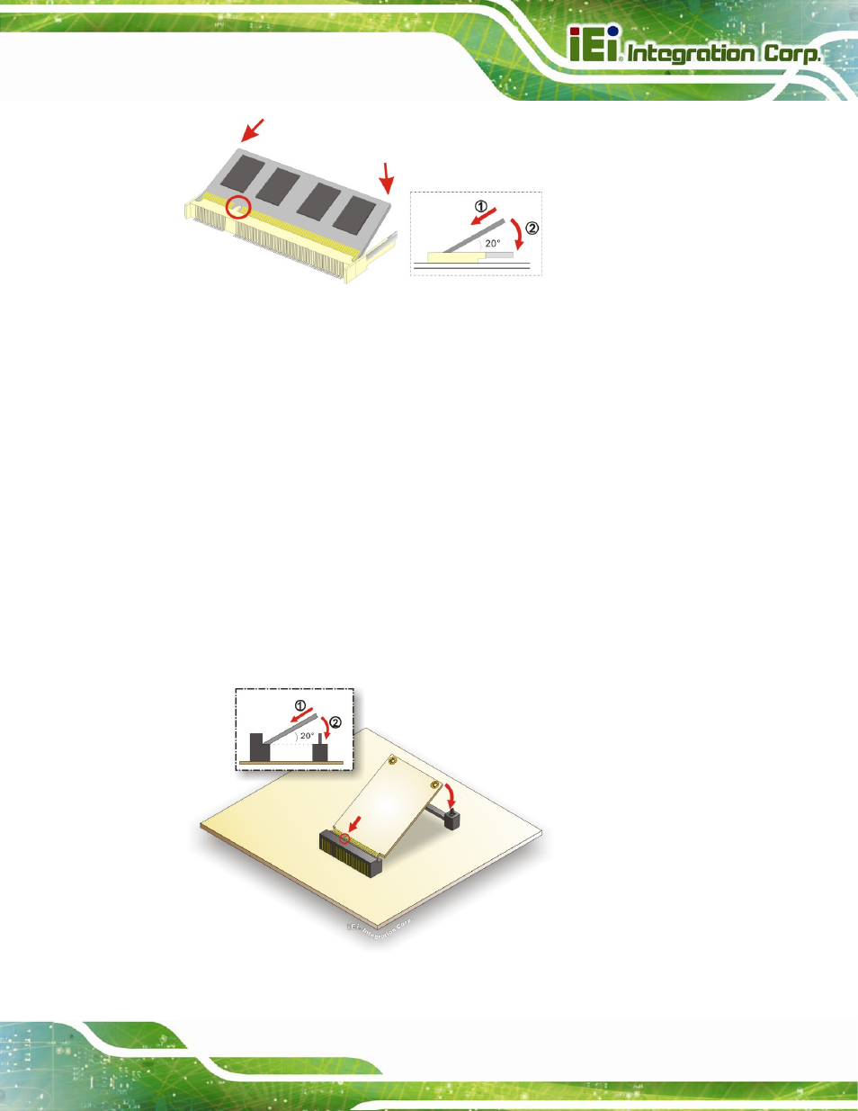 5 pcie mini card installation, Nstallation, Figure 4-4: so-dimm installation | Figure 4-5: pcie mini card installation | IEI Integration NANO-QM871 User Manual | Page 68 / 203