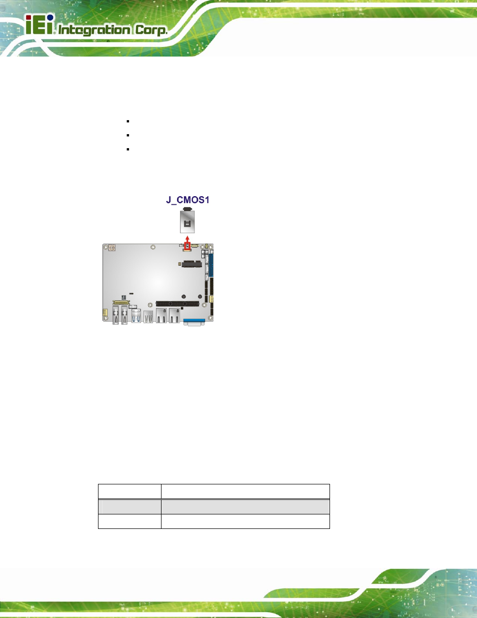 3 lvds voltage selection, Figure 4-7: clear cmos jumper location, Table 4-2: lvds voltage selection jumper settings | IEI Integration NANO-QM871 User Manual | Page 71 / 203